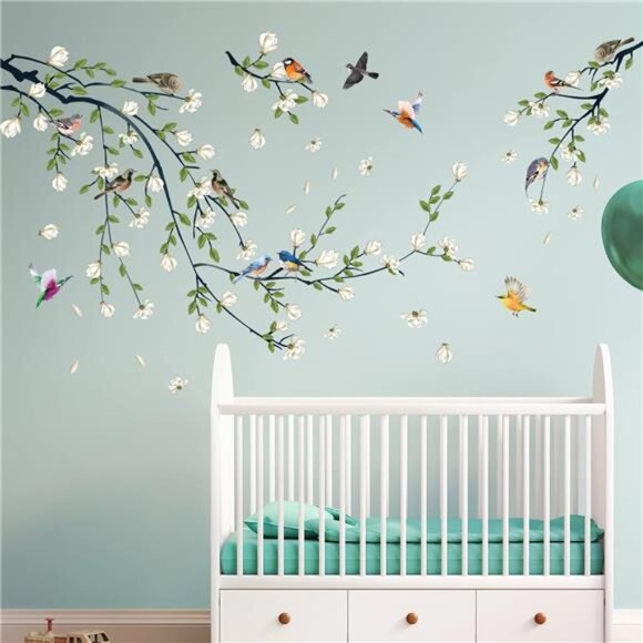 Magnolia Branches Wall Decals White Flower Stickers DIY Removable Home Decor - Picture 3 of 7